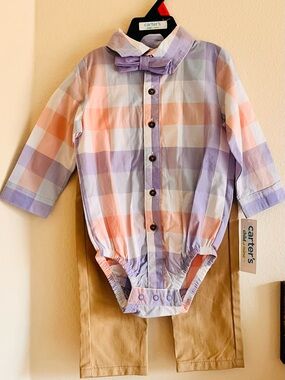 Carter's Child of Mine Baby Boy Bodysuit Pants and Bow Easter Day Outfit Set 18M
